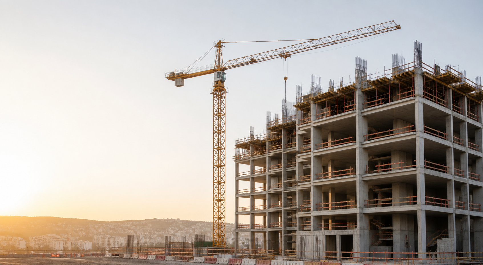 Chantier de bâtiment avec grue, visuel d'ambiance