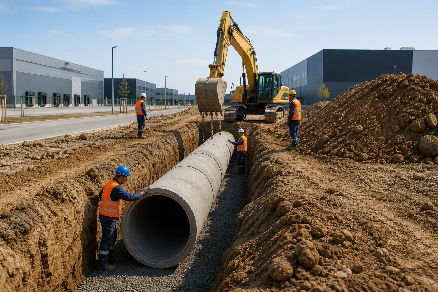 Illustration d’une pose de canalisation en tranchée pour des travaux VRD